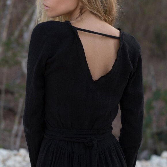 NWT Aya Sacred Wear Raw Cotton Black Wrap Dress Size Medium - Picture 2 of 12